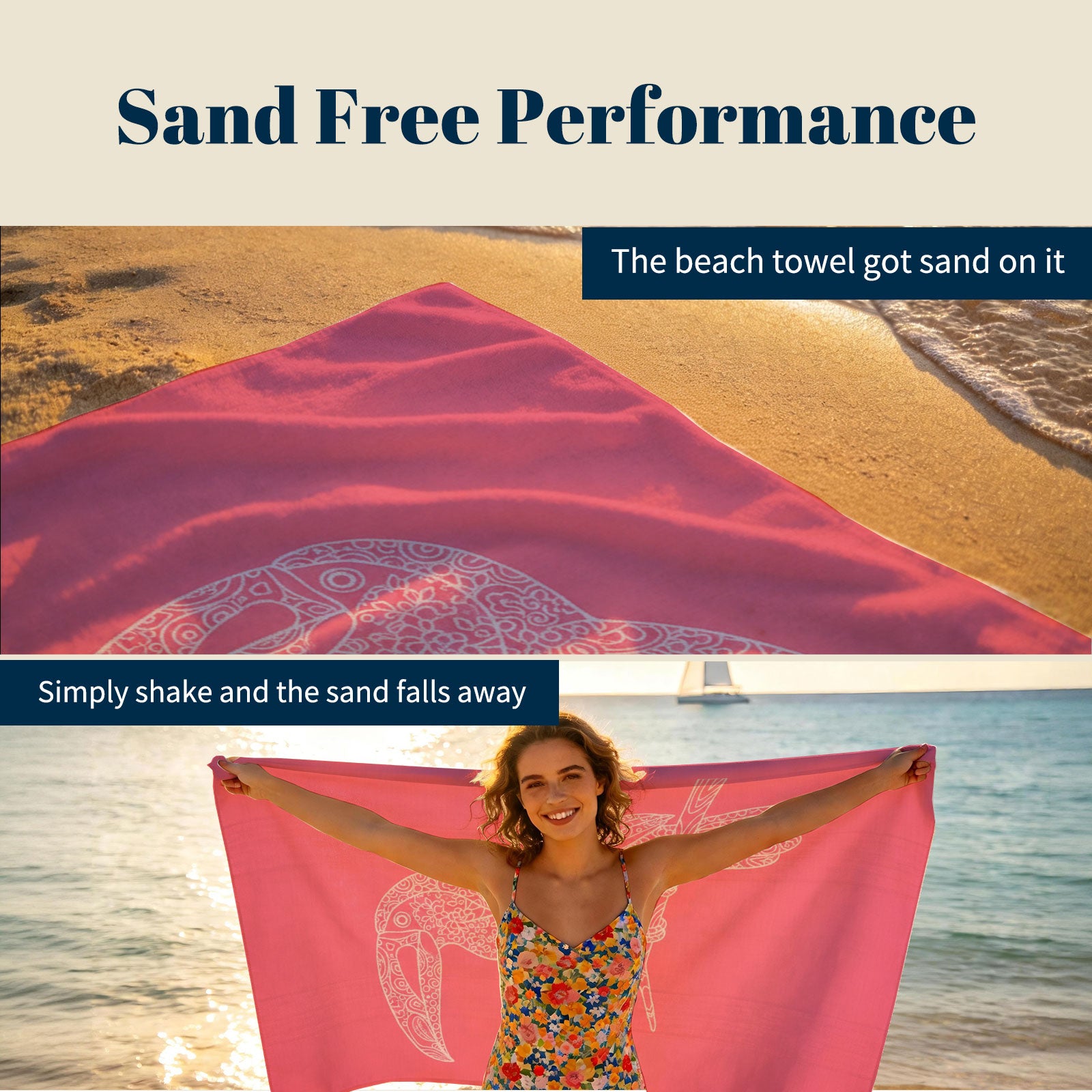 Pink Mandala Beach Towel White Line Art Quick Dry Summer Vacation Gift