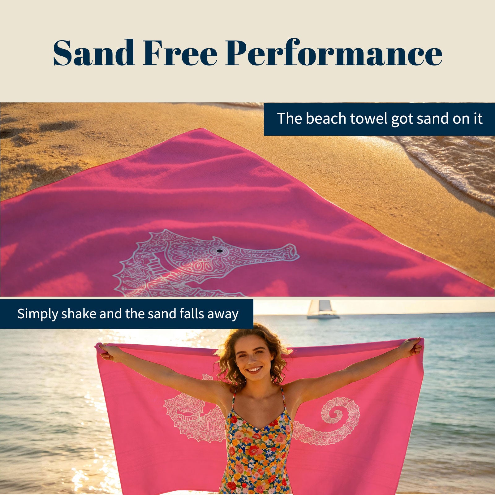 Pink Mandala Beach Towel White Line Art Quick Dry Summer Vacation Gift