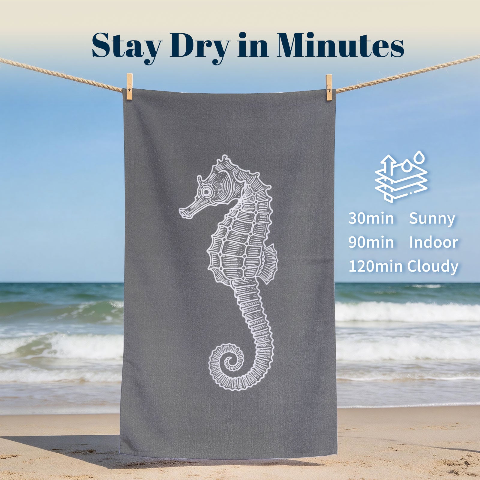 Vintage Nautical Beach Towel Etched Art Quick Dry Microfiber Summer Gift