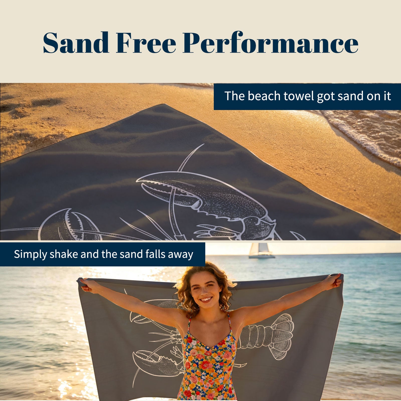 Vintage Nautical Beach Towel Etched Art Quick Dry Microfiber Summer Gift