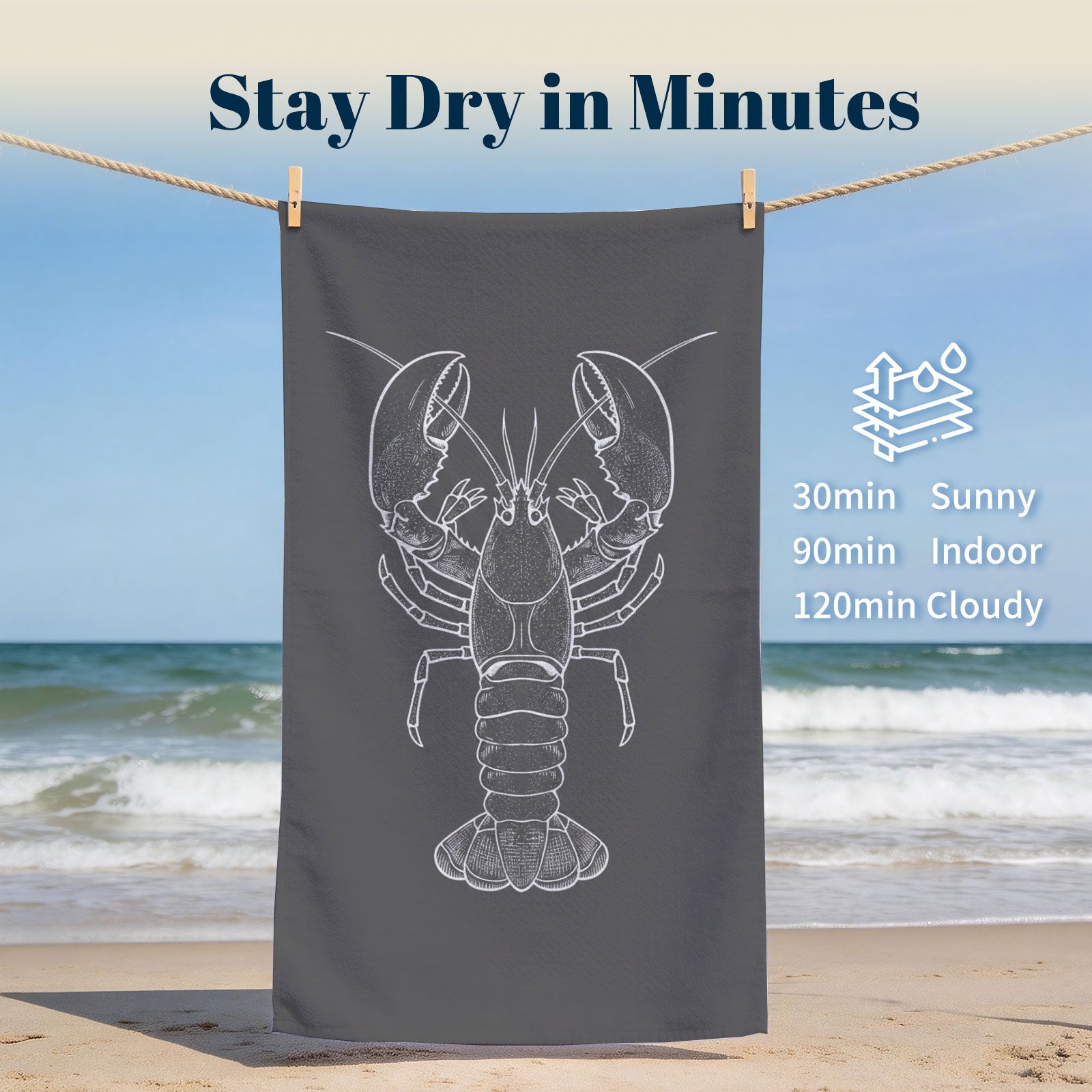 Vintage Nautical Beach Towel Etched Art Quick Dry Microfiber Summer Gift