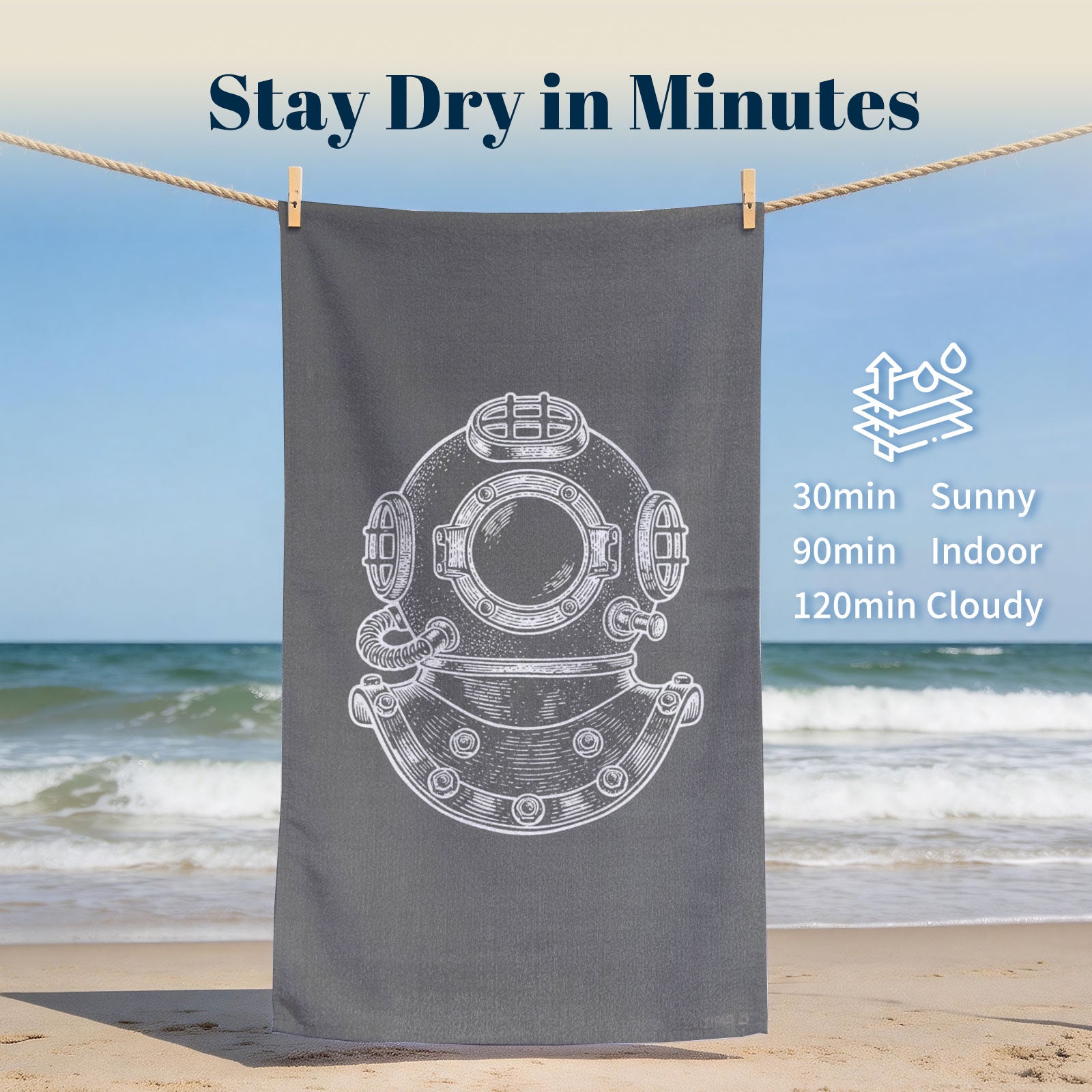Vintage Nautical Beach Towel Etched Art Quick Dry Microfiber Summer Gift