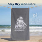 Vintage Nautical Beach Towel Etched Art Quick Dry Microfiber Summer Gift