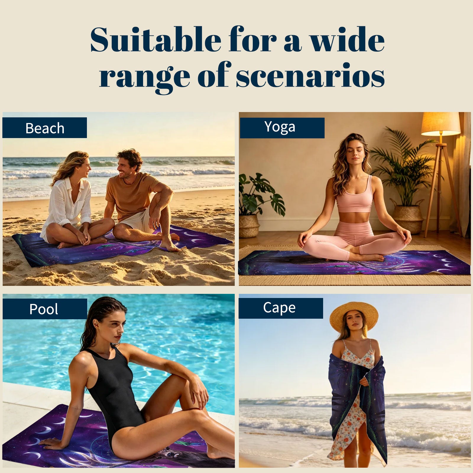 Mystical Cosmic Animal Beach Towel Quick Dry Spiritual Gift