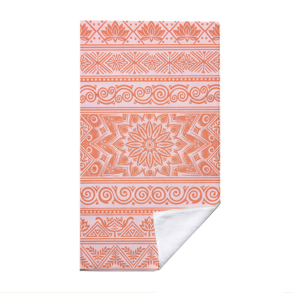 Coral Boho Mandala Beach Towel Peach Line Art Quick Dry Summer Gift