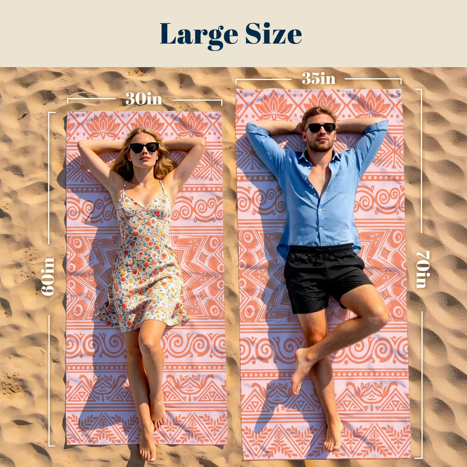 Coral Boho Mandala Beach Towel Peach Line Art Quick Dry Summer Gift