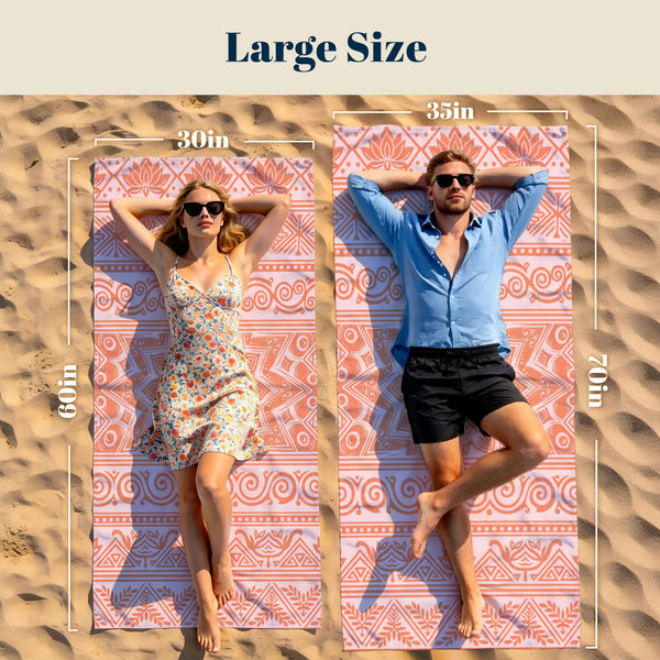 Coral Boho Mandala Beach Towel Peach Line Art Quick Dry Summer Gift