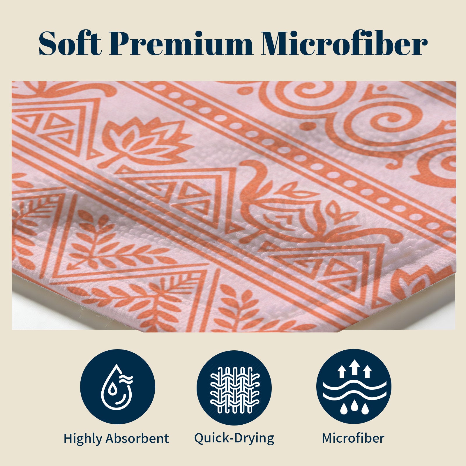 Coral Boho Mandala Beach Towel Peach Line Art Quick Dry Summer Gift