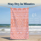 Coral Boho Mandala Beach Towel Peach Line Art Quick Dry Summer Gift