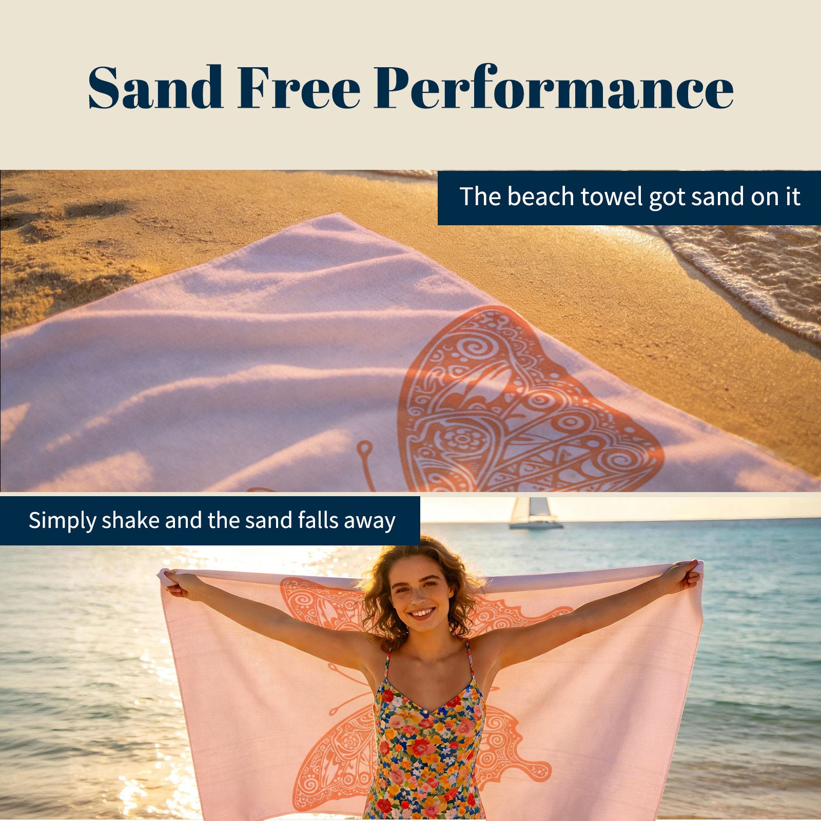 Coral Boho Mandala Beach Towel Peach Line Art Quick Dry Summer Gift