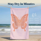 Coral Boho Mandala Beach Towel Peach Line Art Quick Dry Summer Gift