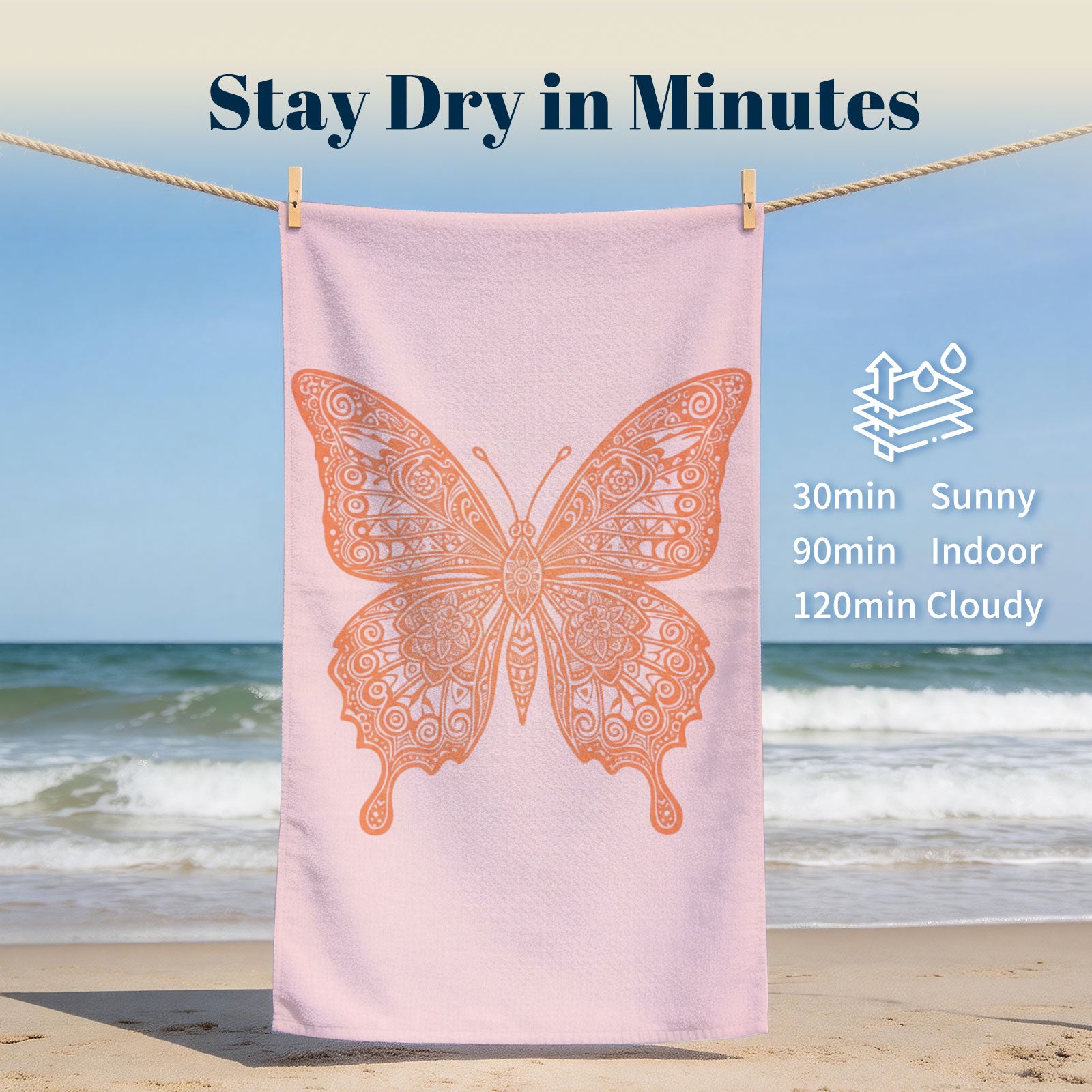 Coral Boho Mandala Beach Towel Peach Line Art Quick Dry Summer Gift