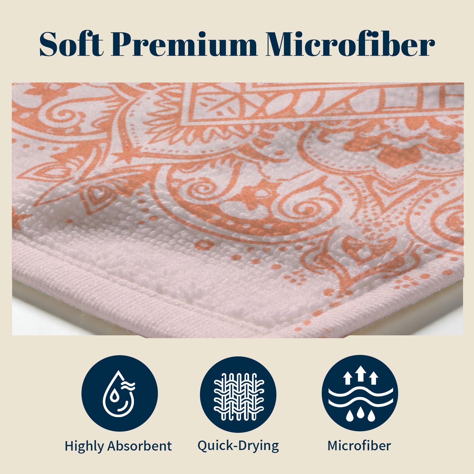 Coral Boho Mandala Beach Towel Peach Line Art Quick Dry Summer Gift