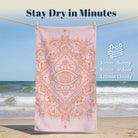 Coral Boho Mandala Beach Towel Peach Line Art Quick Dry Summer Gift
