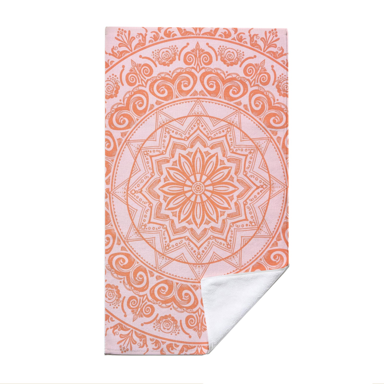 Coral Boho Mandala Beach Towel Peach Line Art Quick Dry Summer Gift