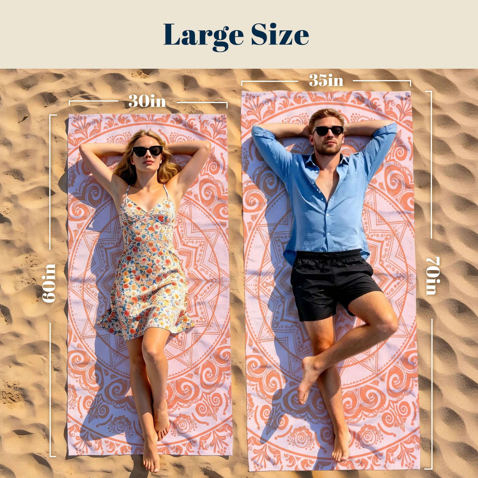 Coral Boho Mandala Beach Towel Peach Line Art Quick Dry Summer Gift