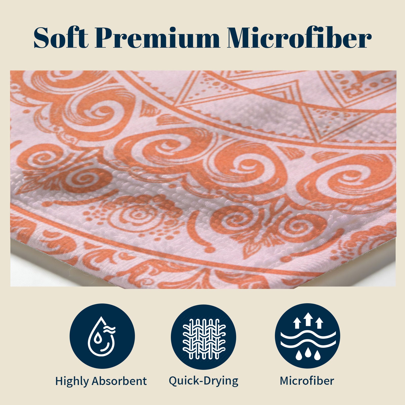 Coral Boho Mandala Beach Towel Peach Line Art Quick Dry Summer Gift