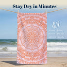 Coral Boho Mandala Beach Towel Peach Line Art Quick Dry Summer Gift