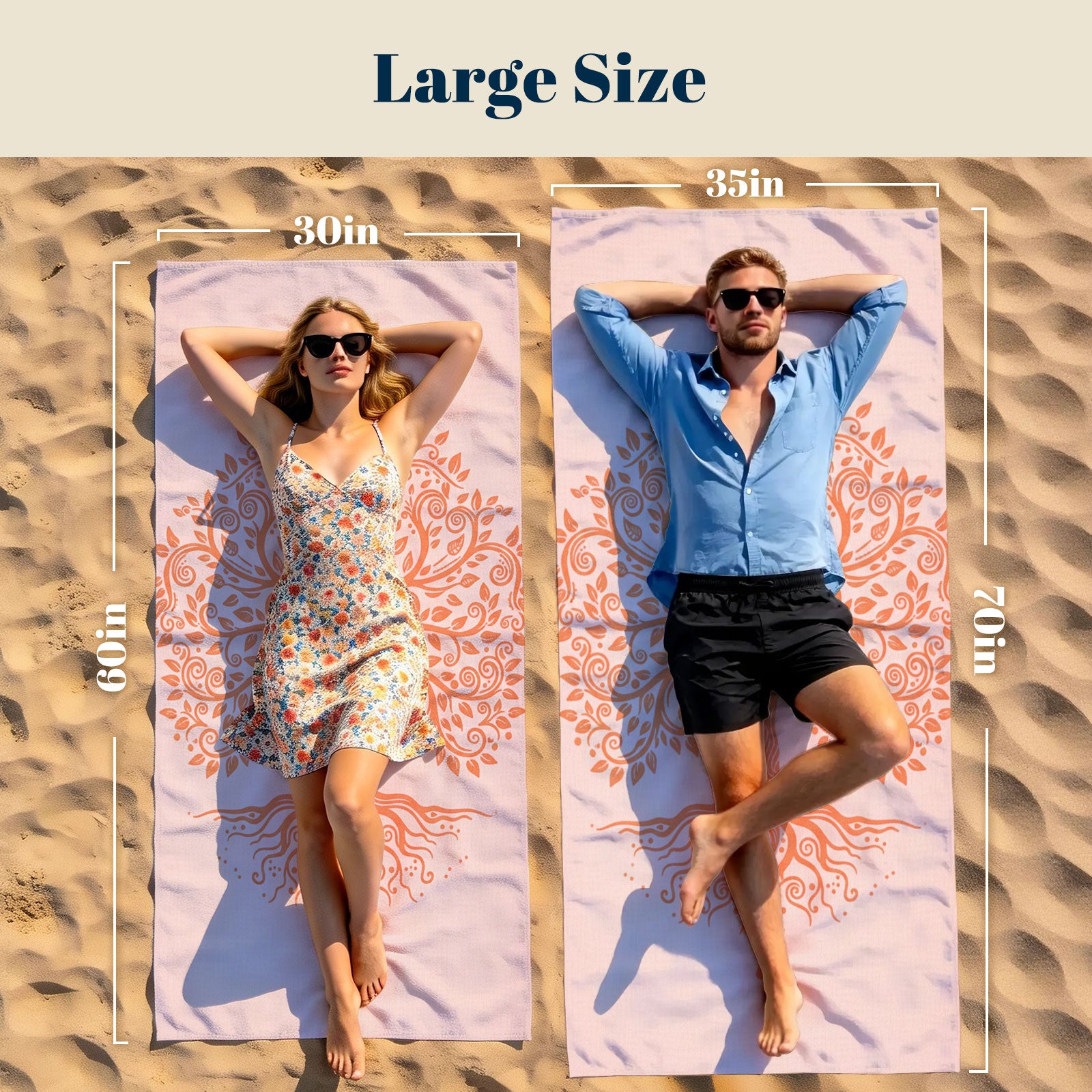 Coral Boho Mandala Beach Towel Peach Line Art Quick Dry Summer Gift