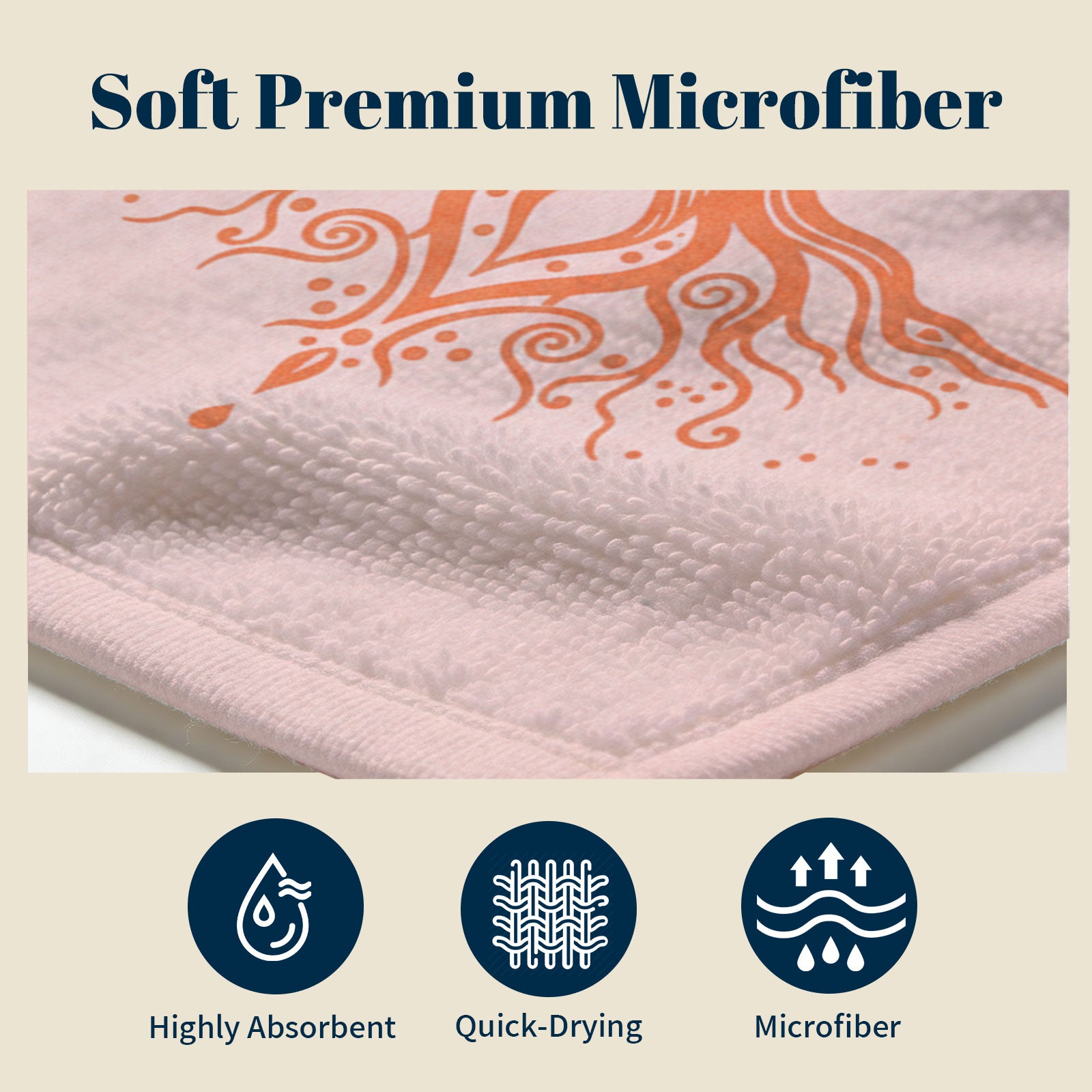 Coral Boho Mandala Beach Towel Peach Line Art Quick Dry Summer Gift