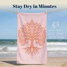 Coral Boho Mandala Beach Towel Peach Line Art Quick Dry Summer Gift