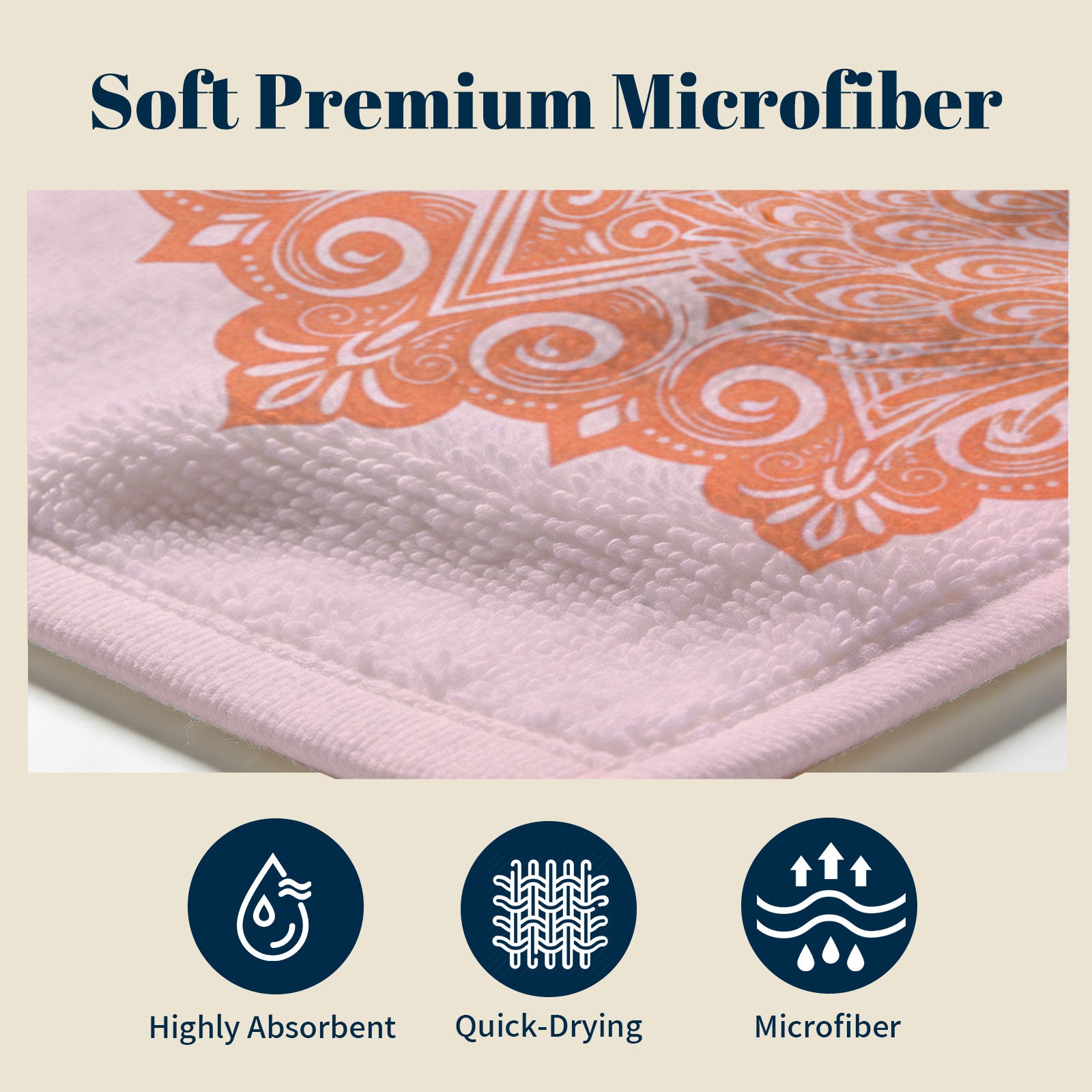 Coral Boho Mandala Beach Towel Peach Line Art Quick Dry Summer Gift