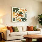 Geometric Folk Art Animal Framed Canvas Wall Art Rustic Boho Decor