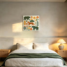 Geometric Folk Art Animal Framed Canvas Wall Art Rustic Boho Decor