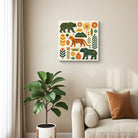 Geometric Folk Art Animal Framed Canvas Wall Art Rustic Boho Decor