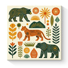 Geometric Folk Art Animal Framed Canvas Wall Art Rustic Boho Decor