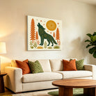 Geometric Folk Art Animal Framed Canvas Wall Art Rustic Boho Decor