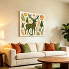 Geometric Folk Art Animal Framed Canvas Wall Art Rustic Boho Decor