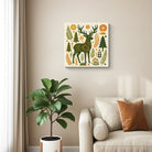 Geometric Folk Art Animal Framed Canvas Wall Art Rustic Boho Decor