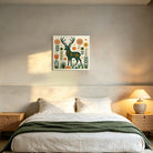 Geometric Folk Art Animal Framed Canvas Wall Art Rustic Boho Decor