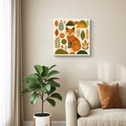 Geometric Folk Art Animal Framed Canvas Wall Art Rustic Boho Decor