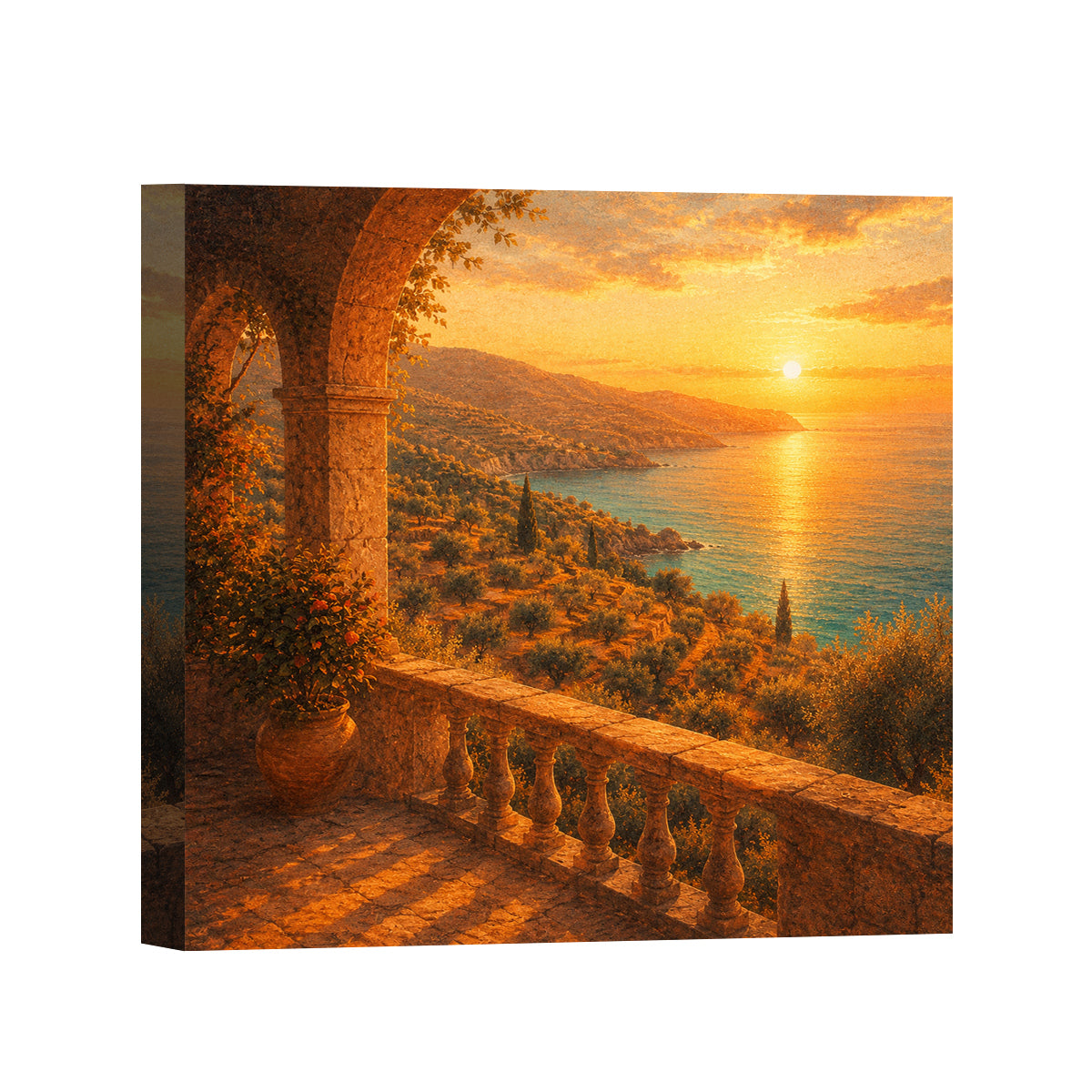 Mediterranean Sunset Canvas Art Collection Rustic Framed Home Decor Gift Series 2