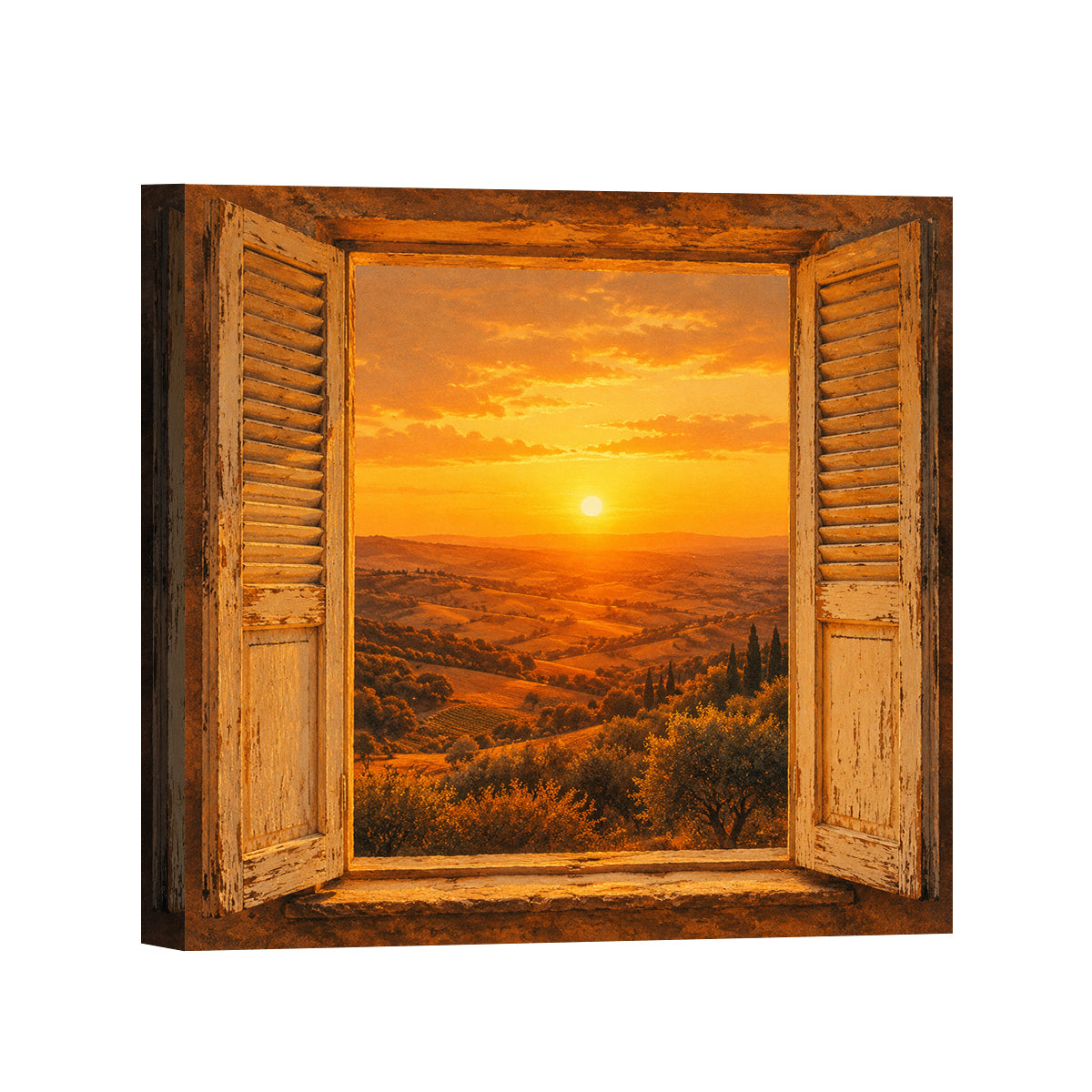 Mediterranean Sunset Canvas Art Collection Rustic Framed Home Decor Gift Series 2