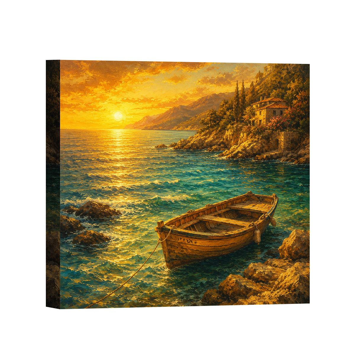 Mediterranean Sunset Canvas Art Collection Rustic Framed Home Decor Gift Series 2