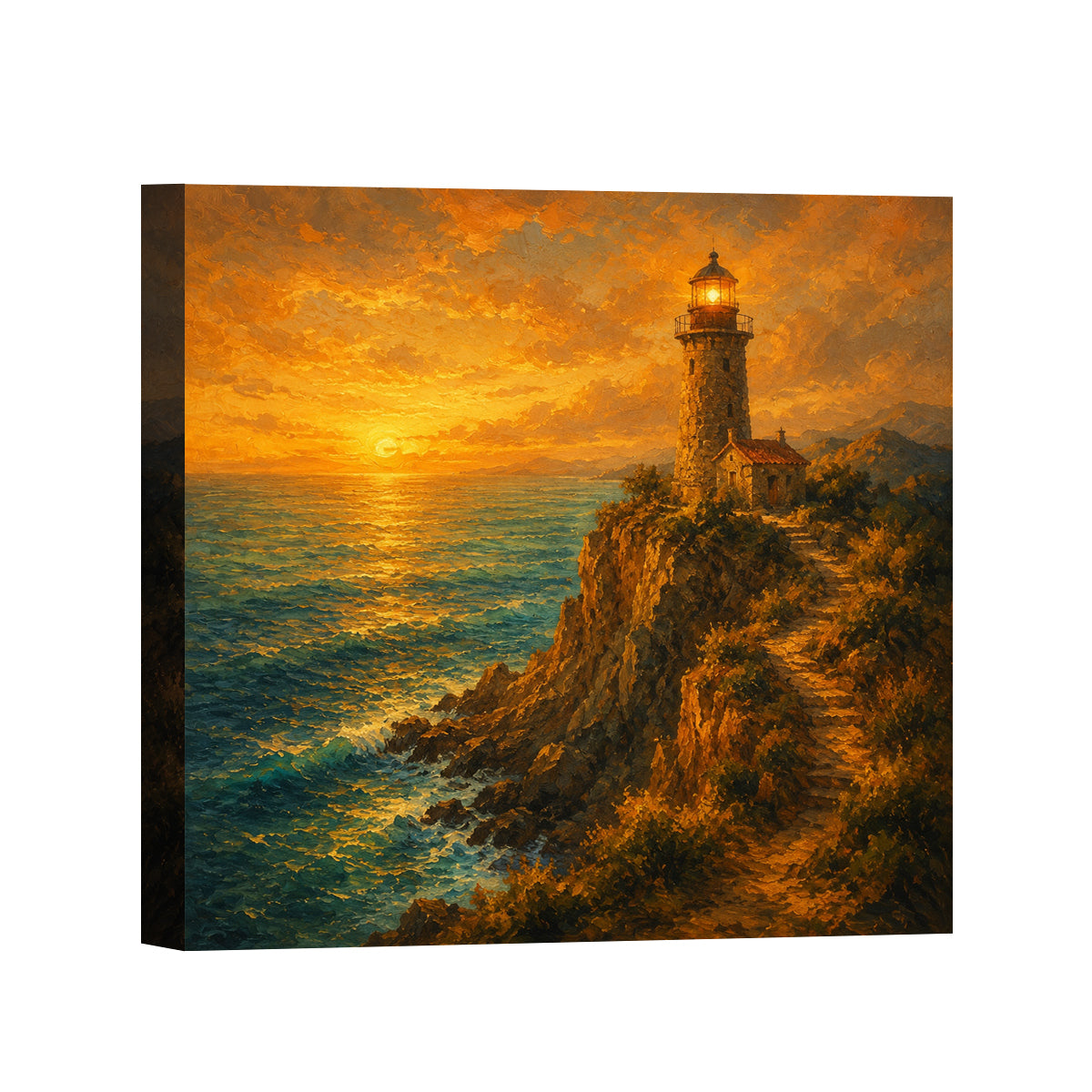 Mediterranean Sunset Canvas Art Collection Rustic Framed Home Decor Gift Series 2