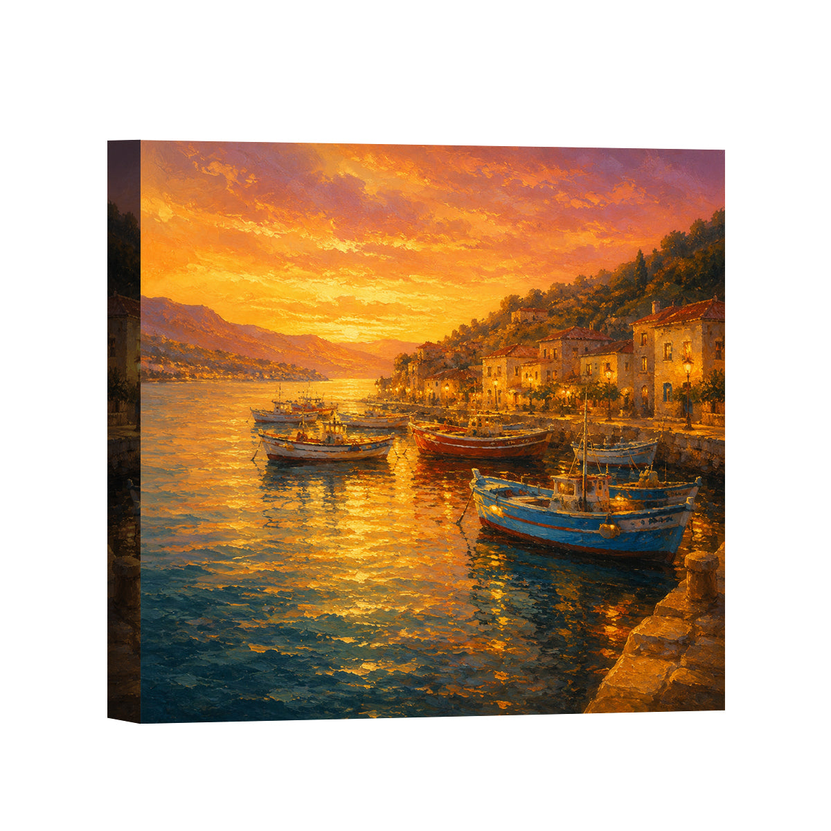 Mediterranean Sunset Canvas Art Collection Rustic Framed Home Decor Gift Series 2