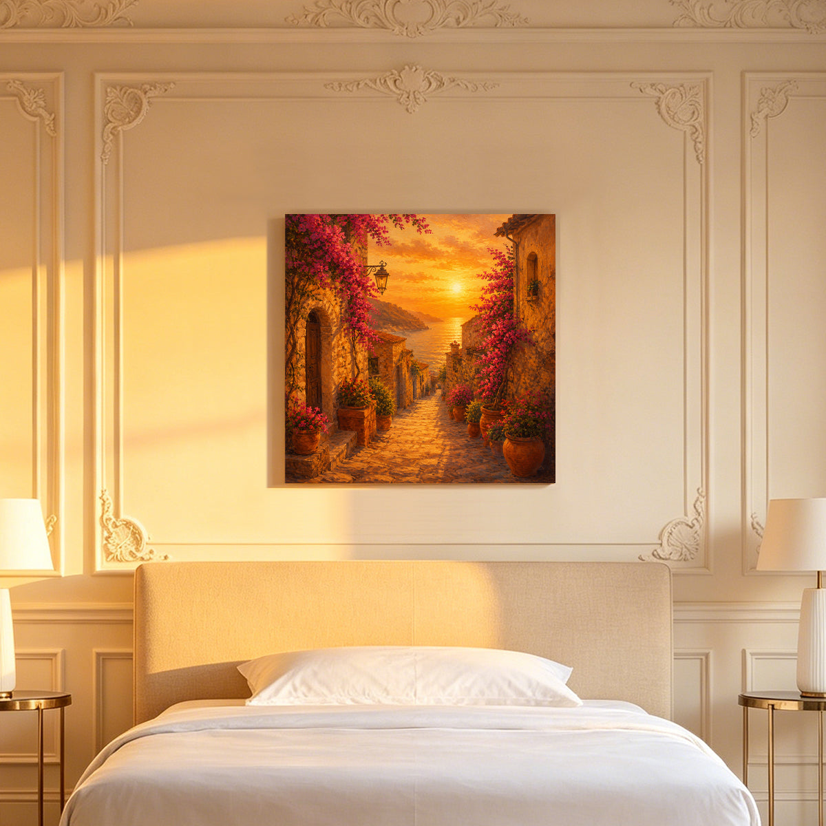 Mediterranean Sunset Canvas Art Collection Rustic Framed Home Decor Gift Series 1