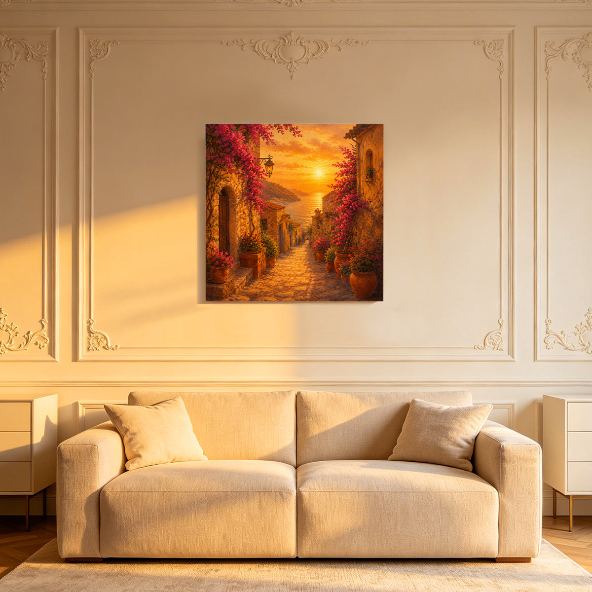 Mediterranean Sunset Canvas Art Collection Rustic Framed Home Decor Gift Series 1