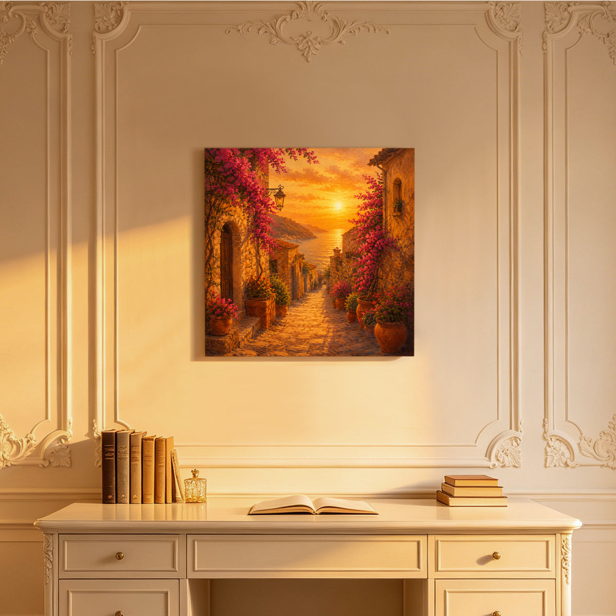 Mediterranean Sunset Canvas Art Collection Rustic Framed Home Decor Gift Series 1