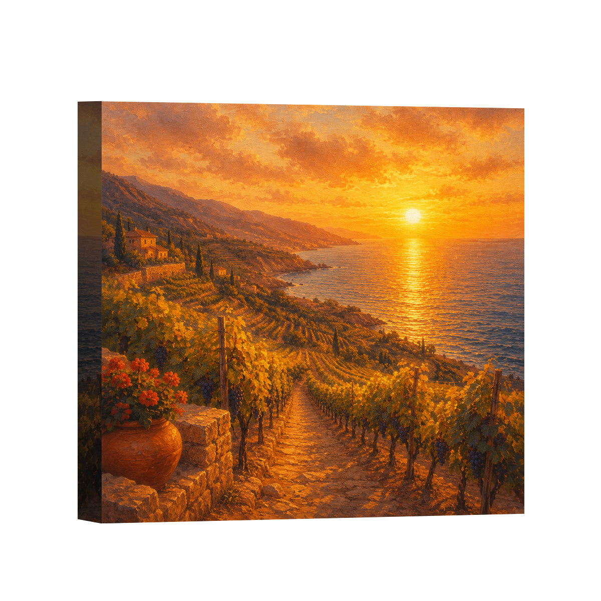 Mediterranean Sunset Canvas Art Collection Rustic Framed Home Decor Gift Series 1