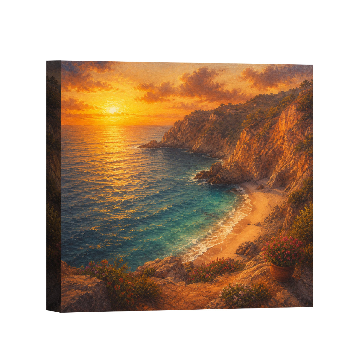 Mediterranean Sunset Canvas Art Collection Rustic Framed Home Decor Gift Series 1