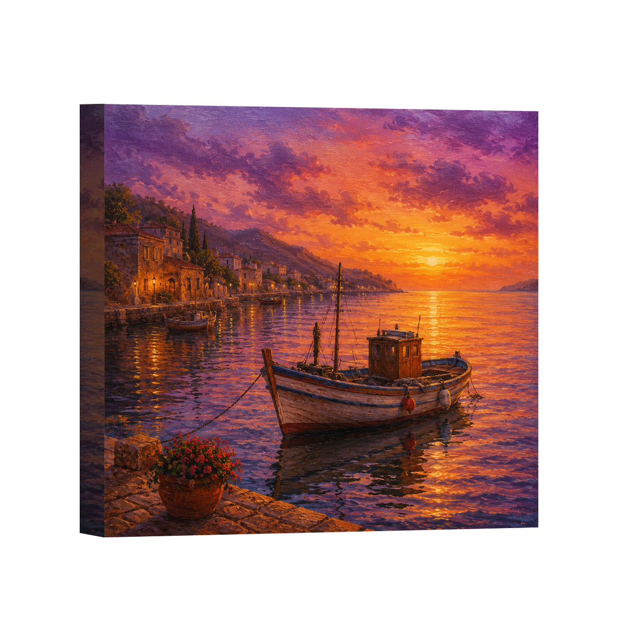 Mediterranean Sunset Canvas Art Collection Rustic Framed Home Decor Gift Series 1