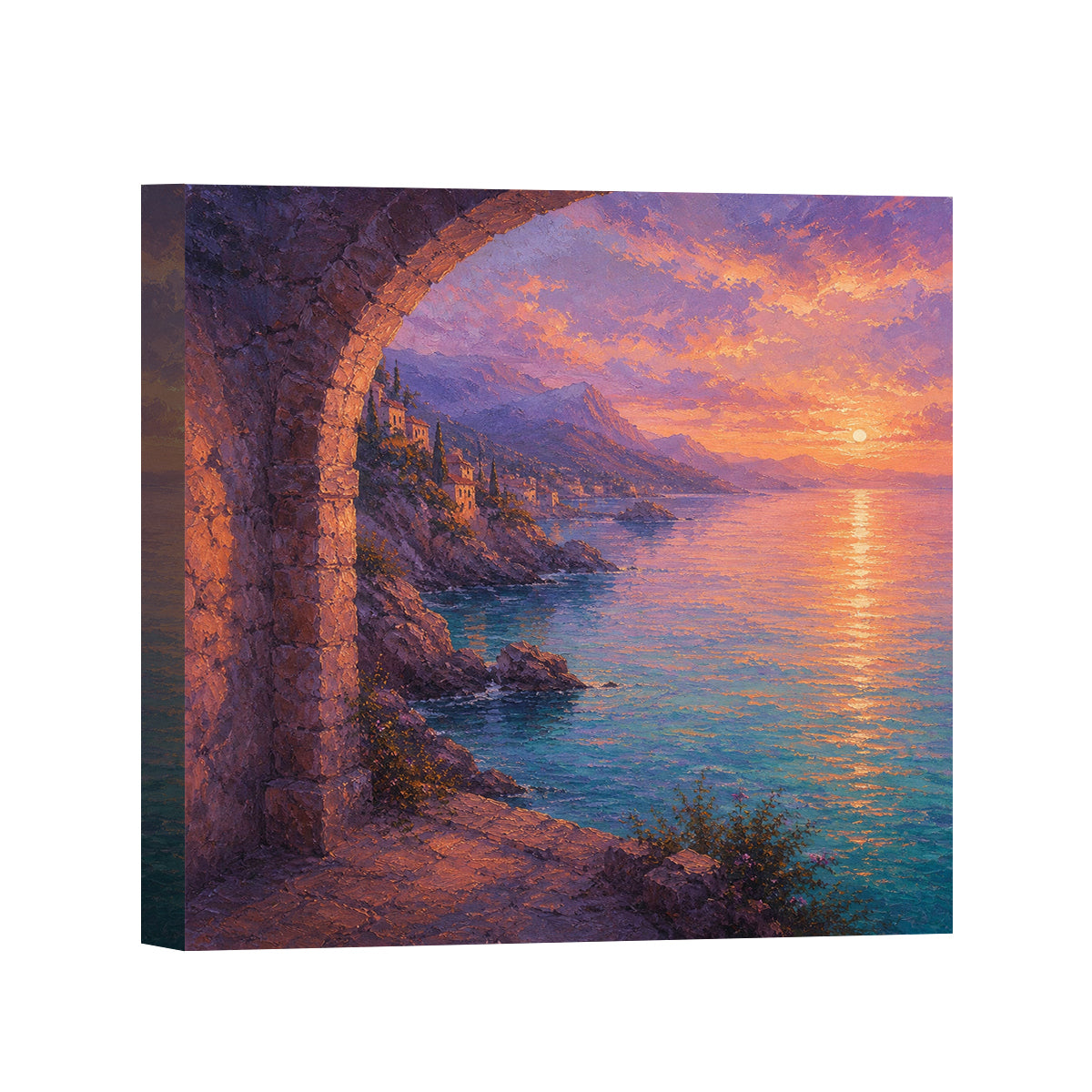 Mediterranean Sunset Canvas Art Collection Rustic Framed Home Decor Gift Series 1