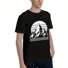 Men's Cotton Retro Mountain Sun Graphic T-Shirt Casual Outdoor Adventure Short Sleeve Tee