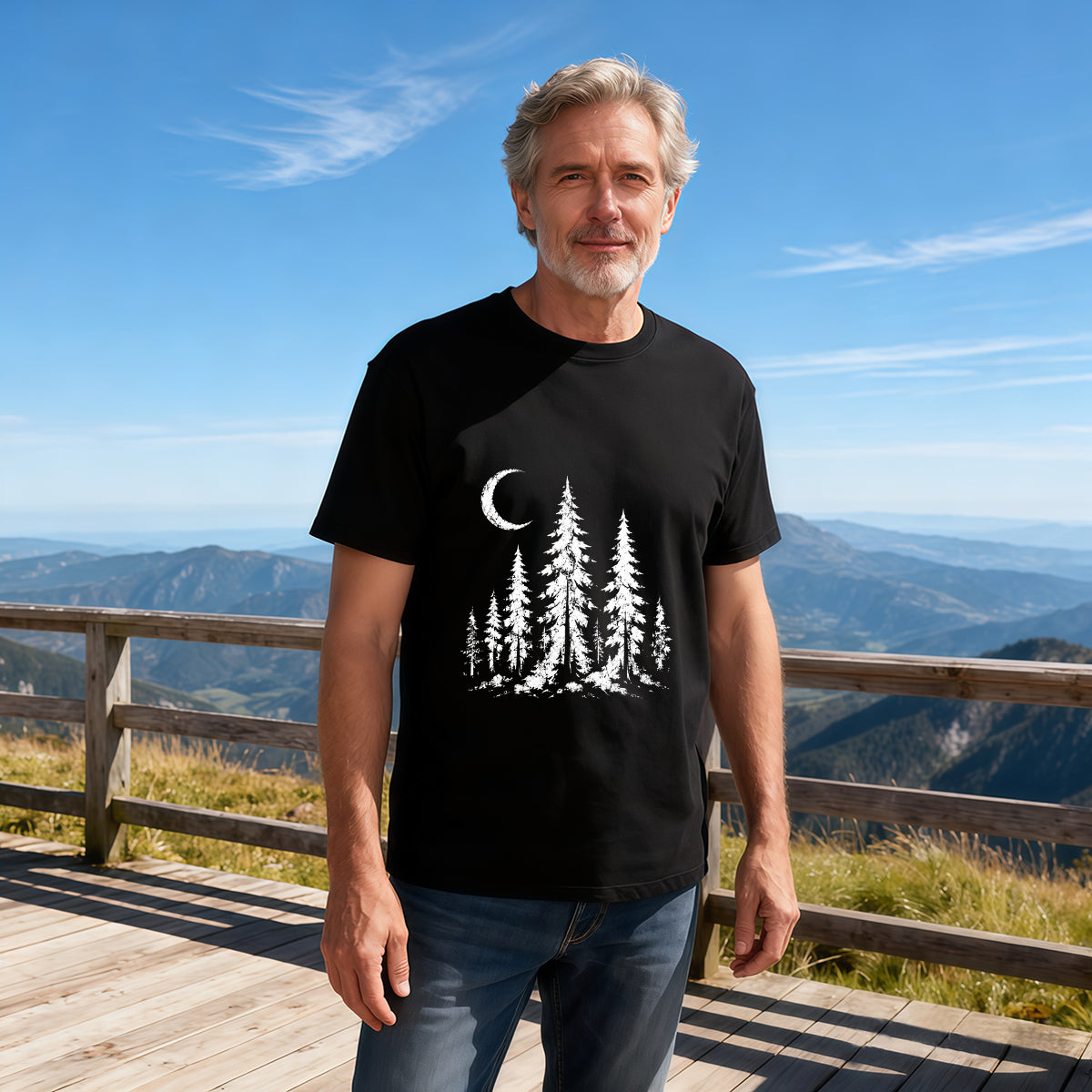 Men's Cotton Retro Mountain Sun Graphic T-Shirt Casual Outdoor Adventure Short Sleeve Tee