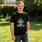 Men's Cotton Compass Rose and Ocean Waves Graphic Tee Casual Round Neck Summer T-Shirt